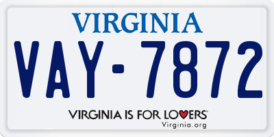 VA license plate VAY7872