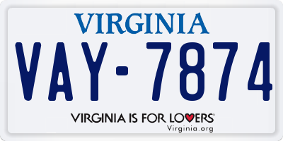 VA license plate VAY7874