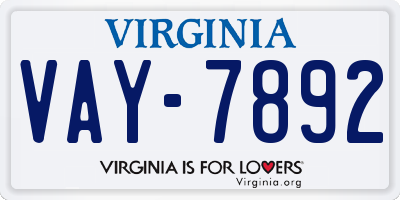 VA license plate VAY7892
