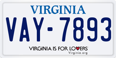 VA license plate VAY7893