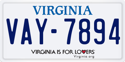 VA license plate VAY7894