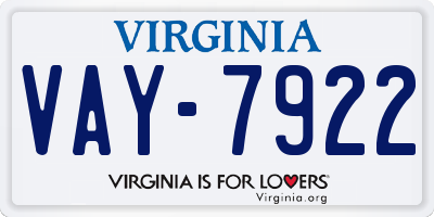 VA license plate VAY7922
