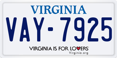 VA license plate VAY7925
