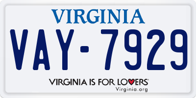 VA license plate VAY7929