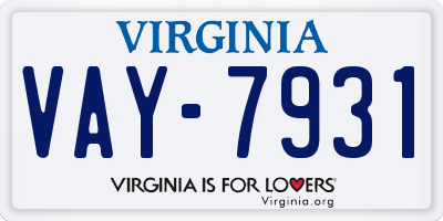 VA license plate VAY7931