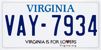 VA license plate VAY7934