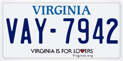 VA license plate VAY7942