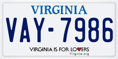 VA license plate VAY7986