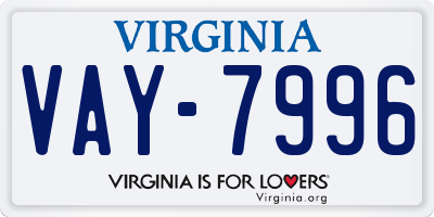 VA license plate VAY7996