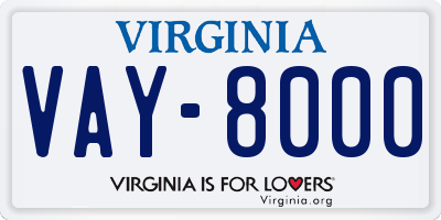 VA license plate VAY8000
