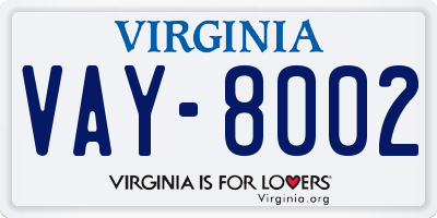 VA license plate VAY8002