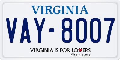 VA license plate VAY8007