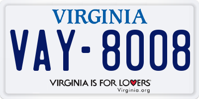 VA license plate VAY8008