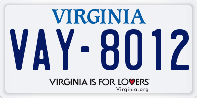 VA license plate VAY8012
