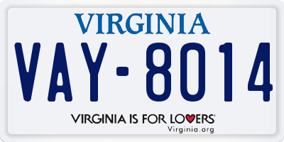 VA license plate VAY8014