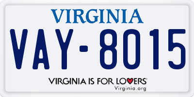 VA license plate VAY8015