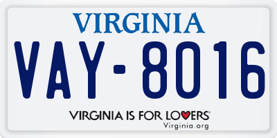 VA license plate VAY8016