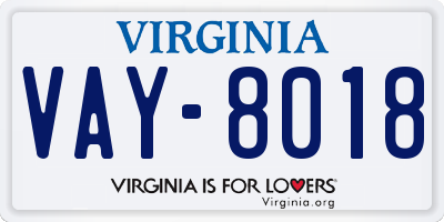 VA license plate VAY8018