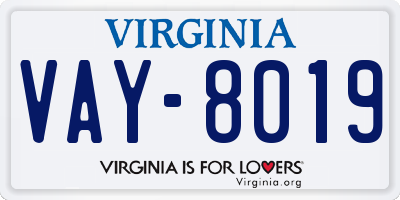 VA license plate VAY8019