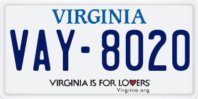 VA license plate VAY8020