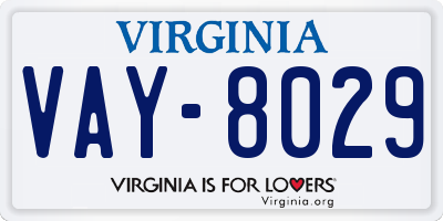 VA license plate VAY8029
