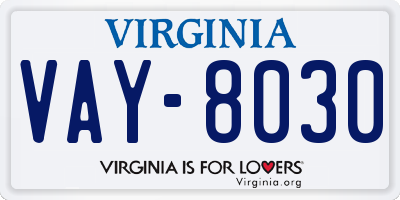 VA license plate VAY8030