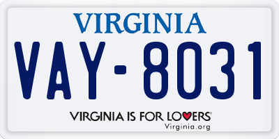 VA license plate VAY8031