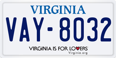VA license plate VAY8032