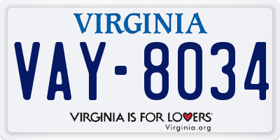 VA license plate VAY8034