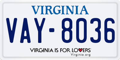VA license plate VAY8036