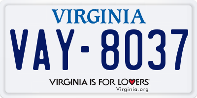 VA license plate VAY8037