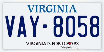 VA license plate VAY8058