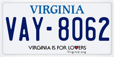VA license plate VAY8062