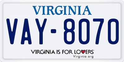 VA license plate VAY8070