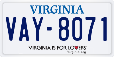 VA license plate VAY8071