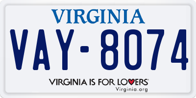 VA license plate VAY8074