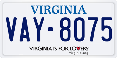 VA license plate VAY8075