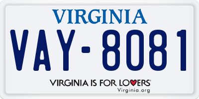 VA license plate VAY8081