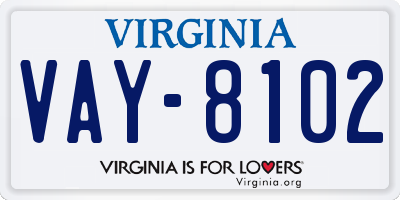 VA license plate VAY8102