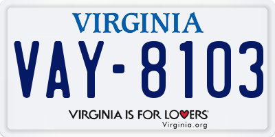 VA license plate VAY8103