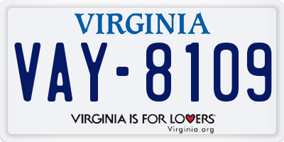 VA license plate VAY8109