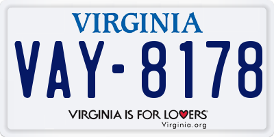 VA license plate VAY8178