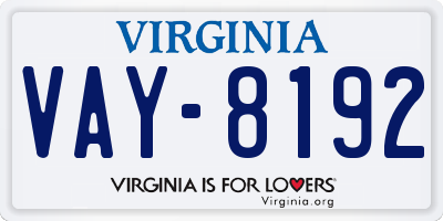 VA license plate VAY8192