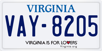 VA license plate VAY8205