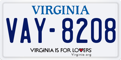 VA license plate VAY8208