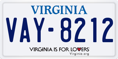 VA license plate VAY8212