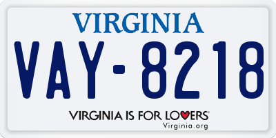 VA license plate VAY8218