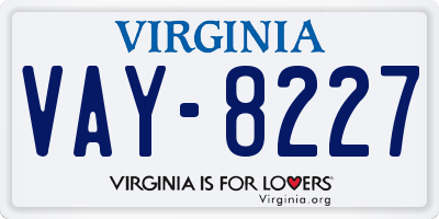 VA license plate VAY8227