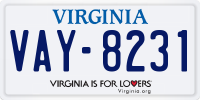 VA license plate VAY8231