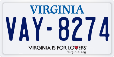 VA license plate VAY8274